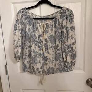 Denim & Supply by Ralph Lauren Cream and Blue Floral Blouse